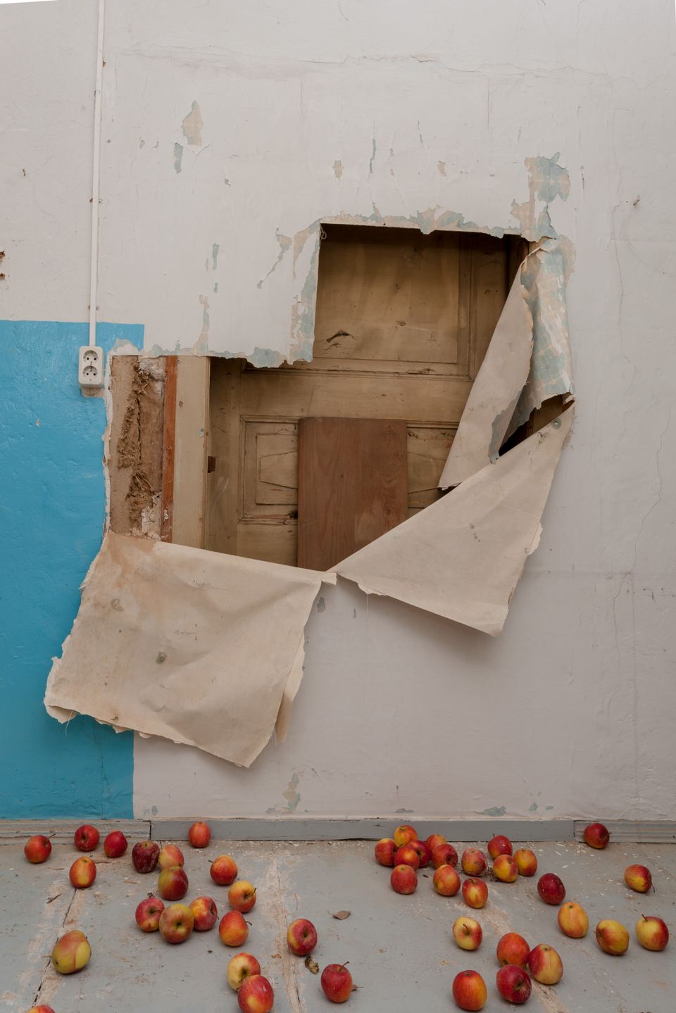 Source photograph: the wallpapered-over door, abandoned apartment, Weimar